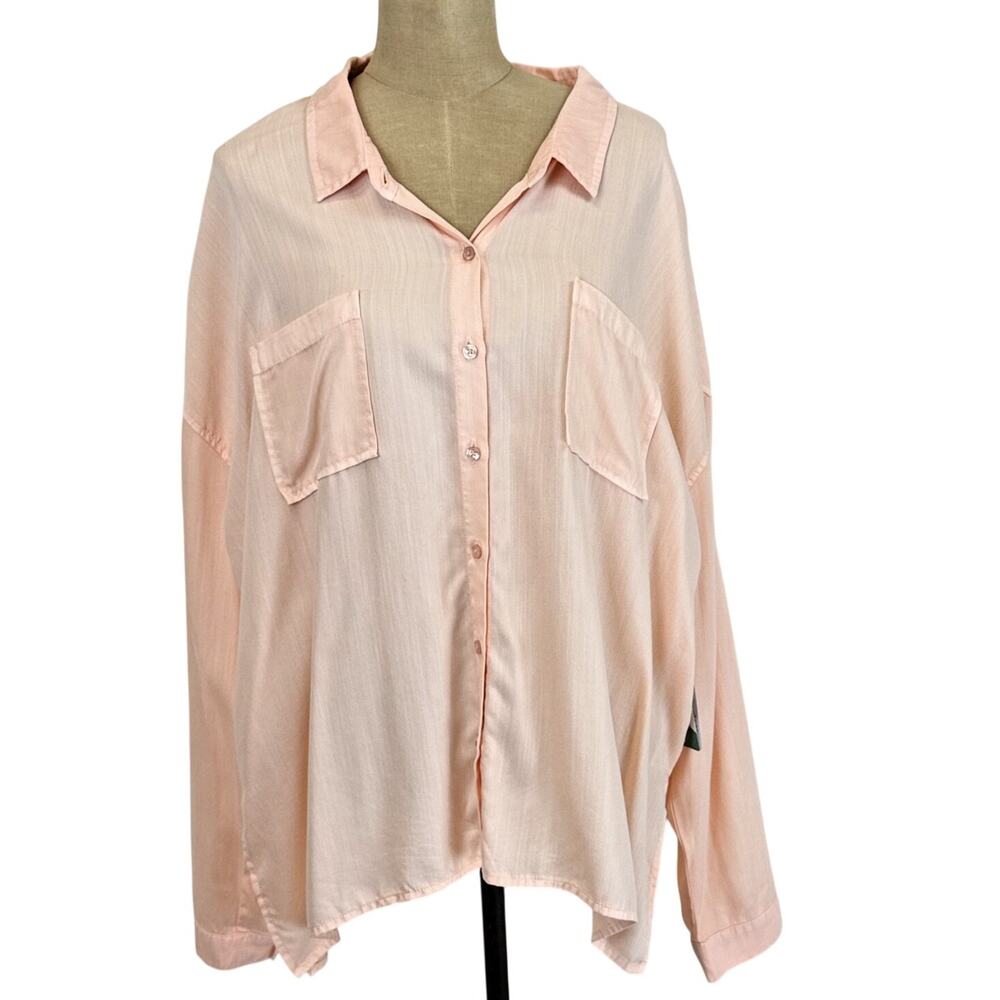 NWT Dear John Peach Oversized Pocket Roll Tab Long Sleeve Button Up Blouse S